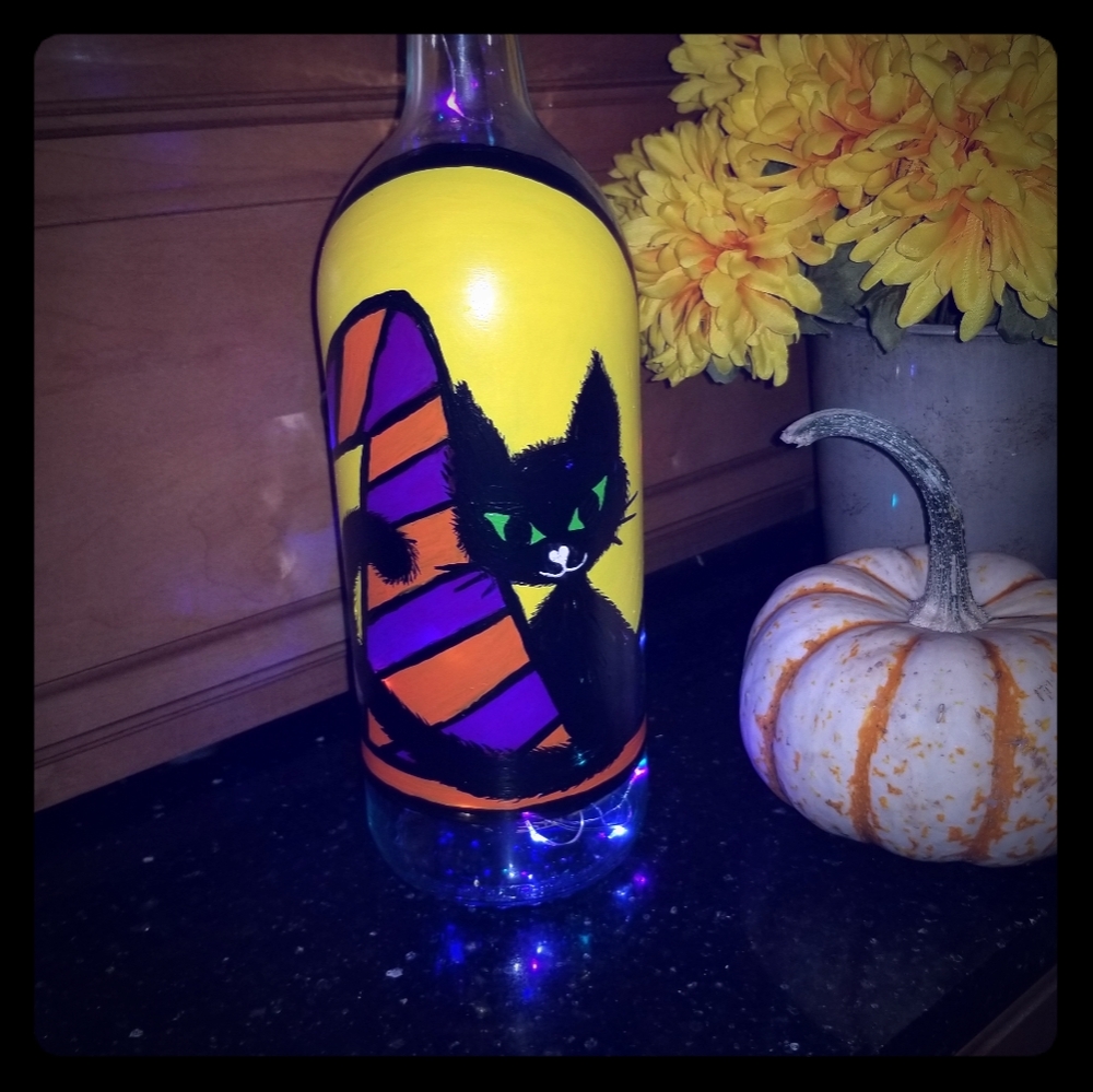 Halloween Black Cat Bottlelight